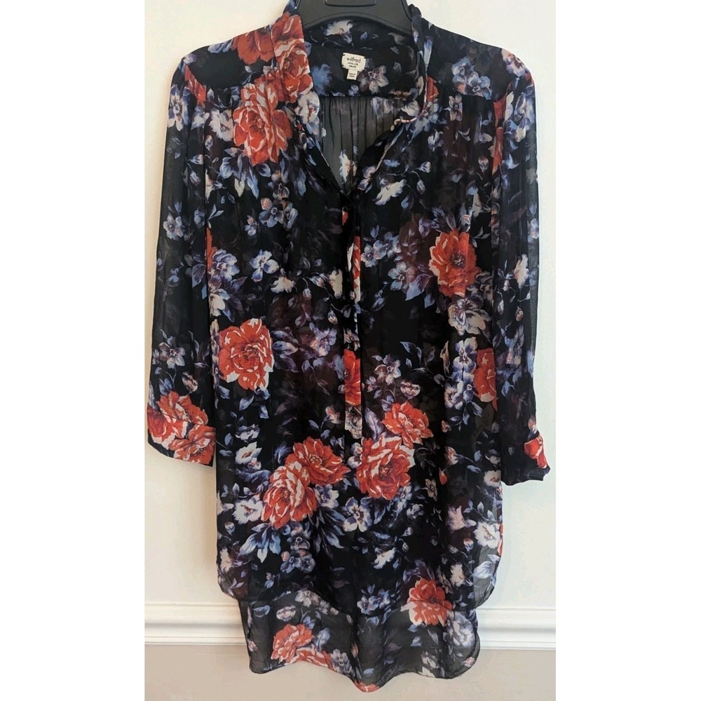 Wilfred 100% Silk Womens Size Small Floral Blouse Flowy Button Up Comfort Light